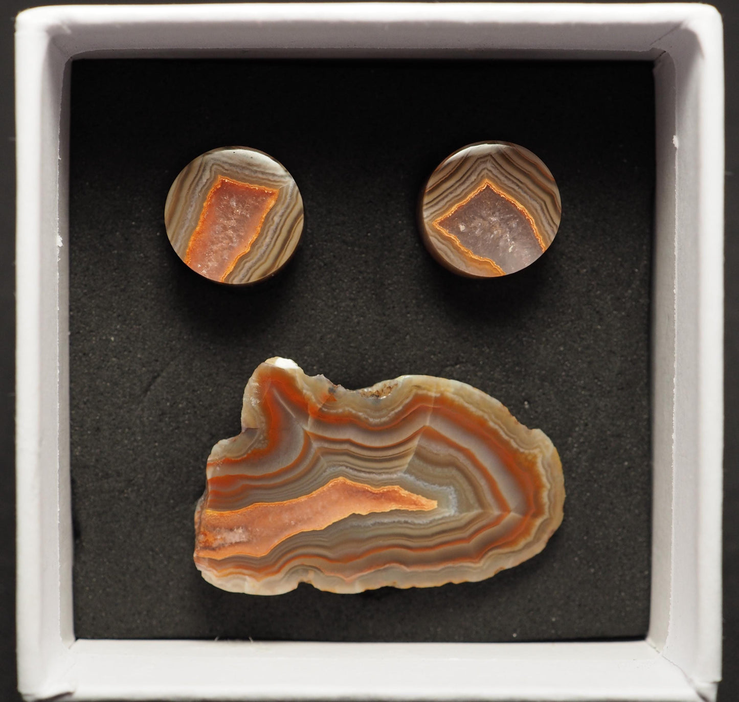 00g 10mm Lake Superior Agate Plugs & Face Polished Specimen Set from the Same Stone - No Flare Plugs- 00g (10mm) LSA Gauges