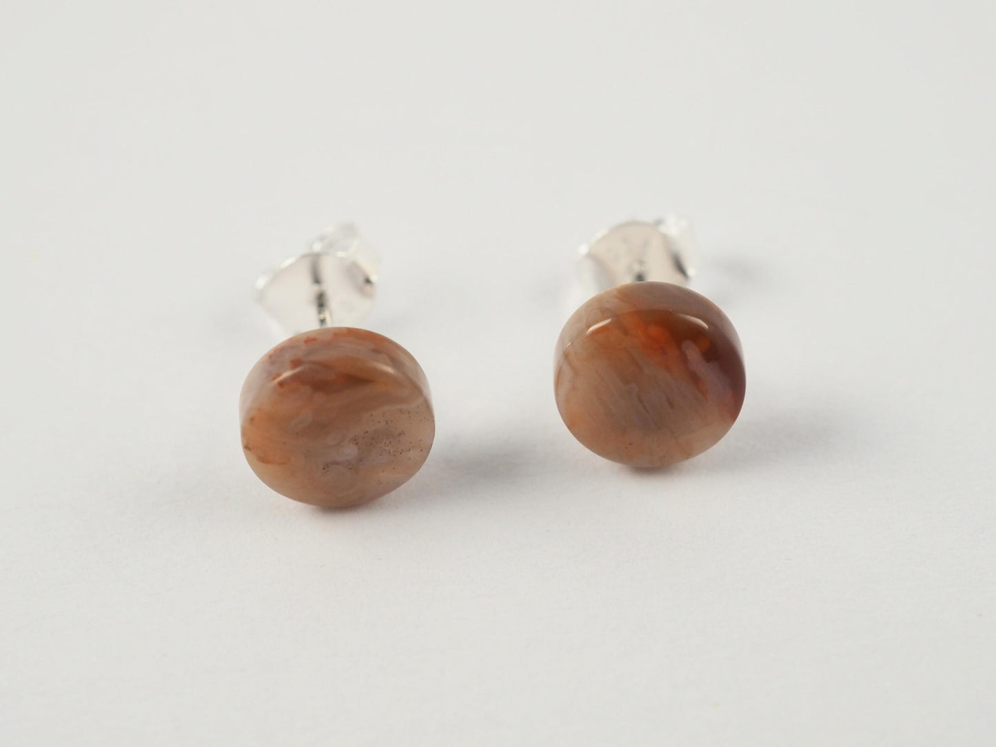 Lake Superior Agate Stud Earrings - 925 Sterling Silver Posts/Backs - LSA Tube Agate Stone Earrings