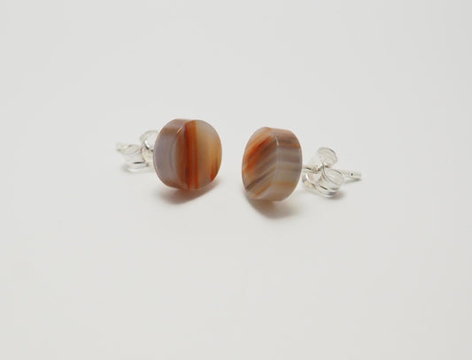 Lake Superior Agate Stud Earrings - 925 Sterling Silver Posts/Backs - LSA Water Level Bands