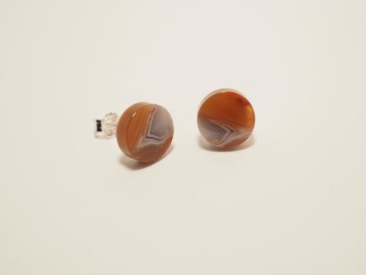 Lake Superior Agate Stud Earrings - 925 Sterling Silver Posts/Backs - LSA