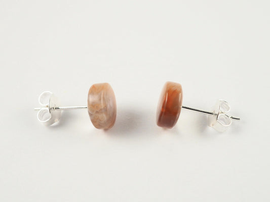 Lake Superior Agate Stud Earrings - 925 Sterling Silver Posts/Backs - LSA Tube Agate Stone Earrings